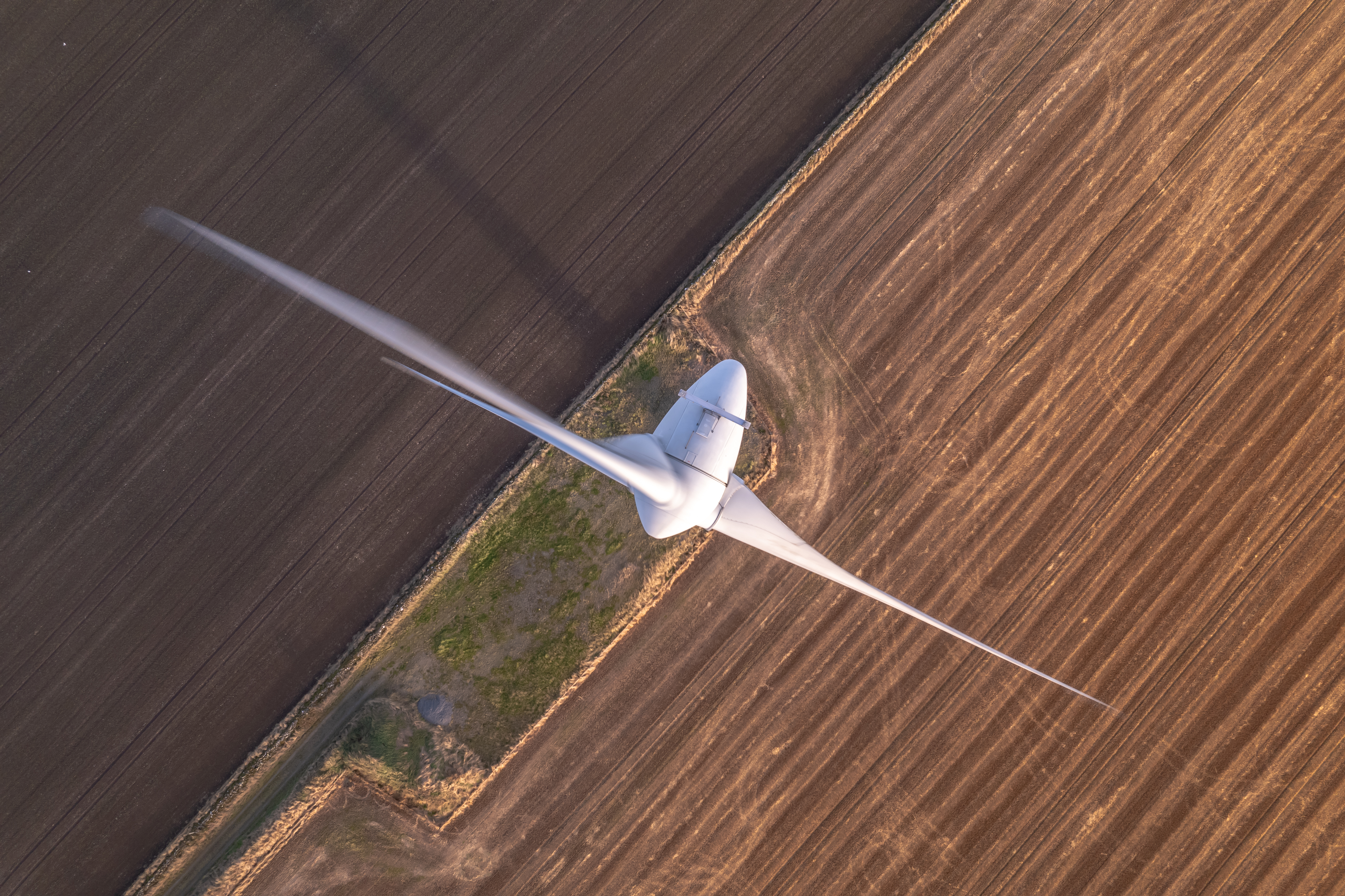 Bird's Eye View of a Wind Turbine For Renewable Green Energy
